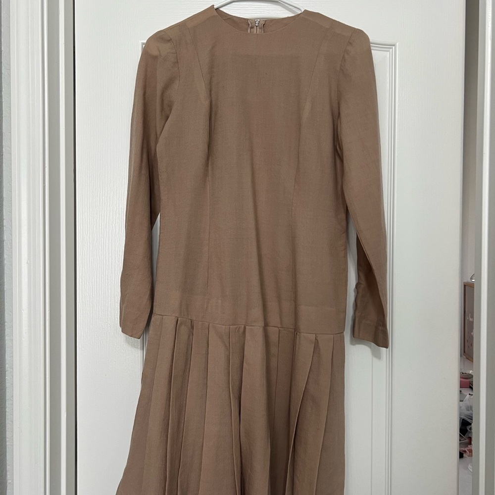 Beige/Brown Long Sleeve Dress